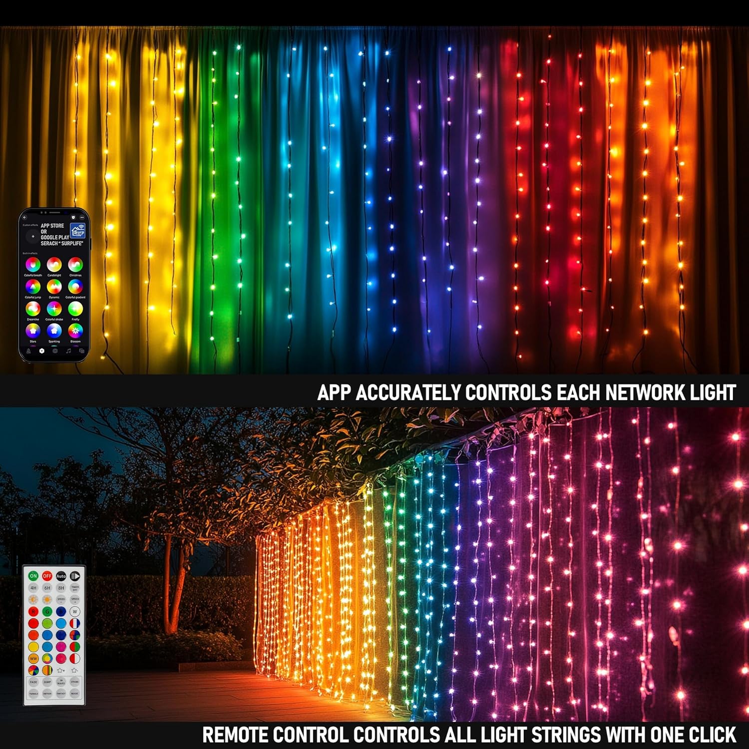 300 LED Colour Changing Curtain Lights