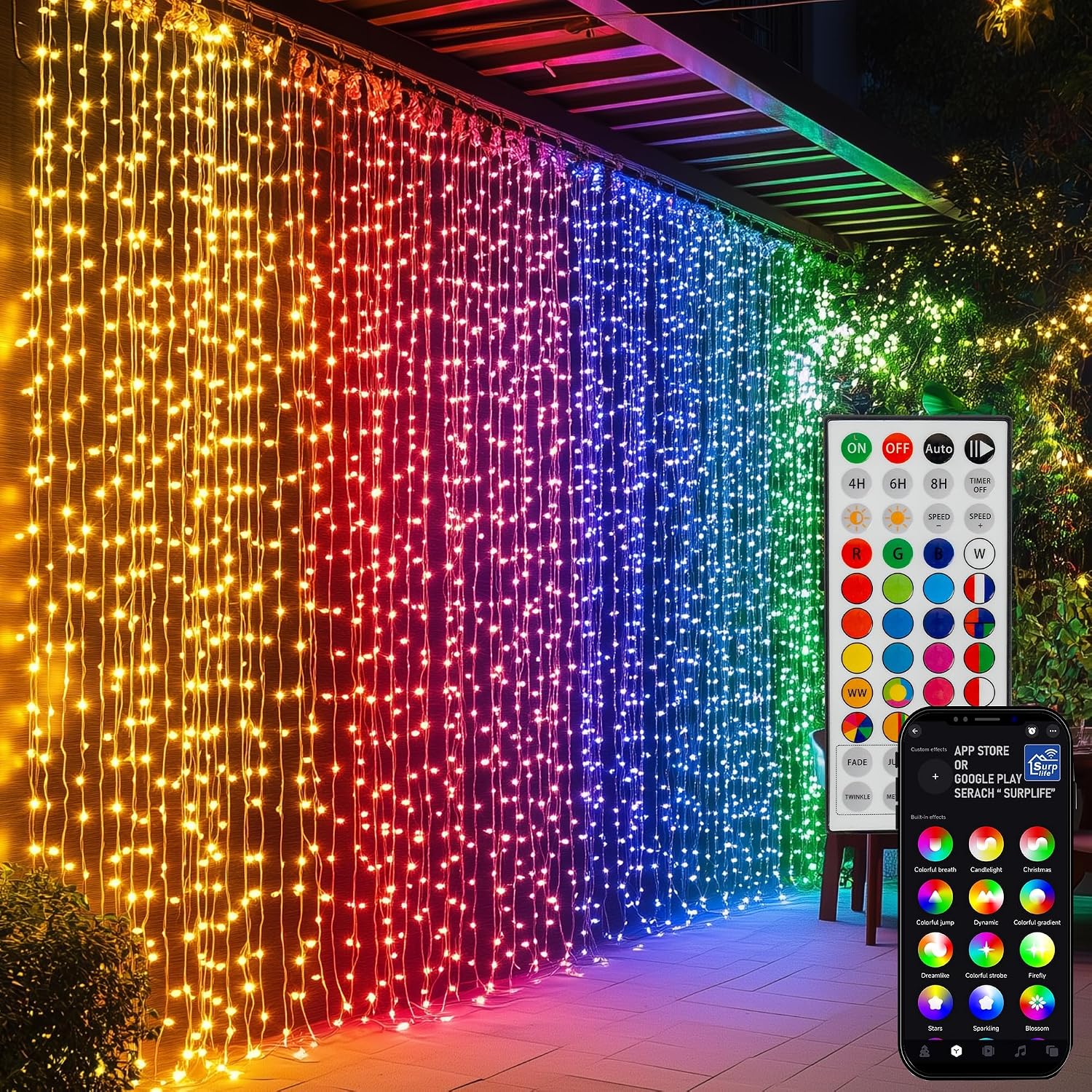 300 LED Colour Changing Curtain Lights