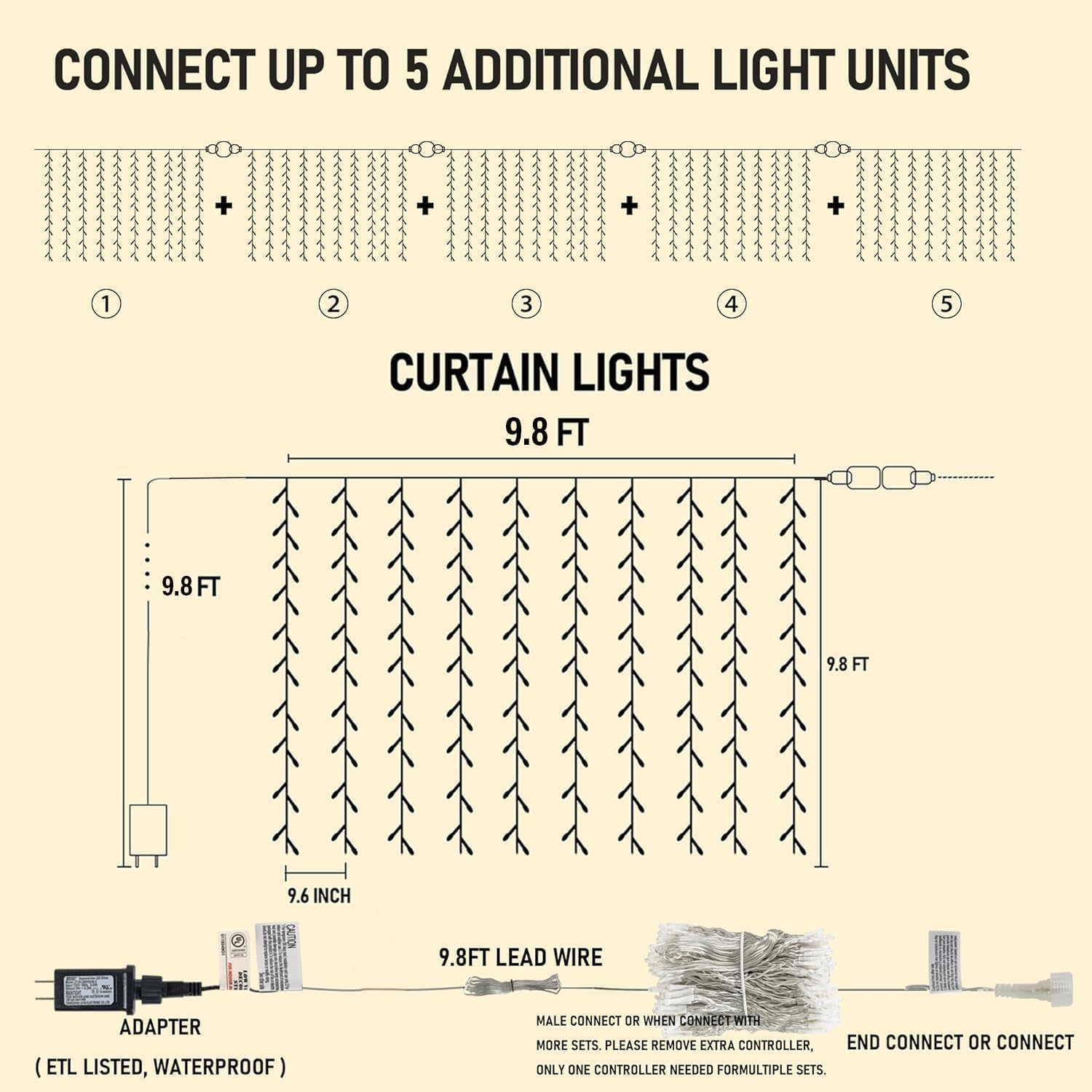 300 LED Plug-In Curtain Lights