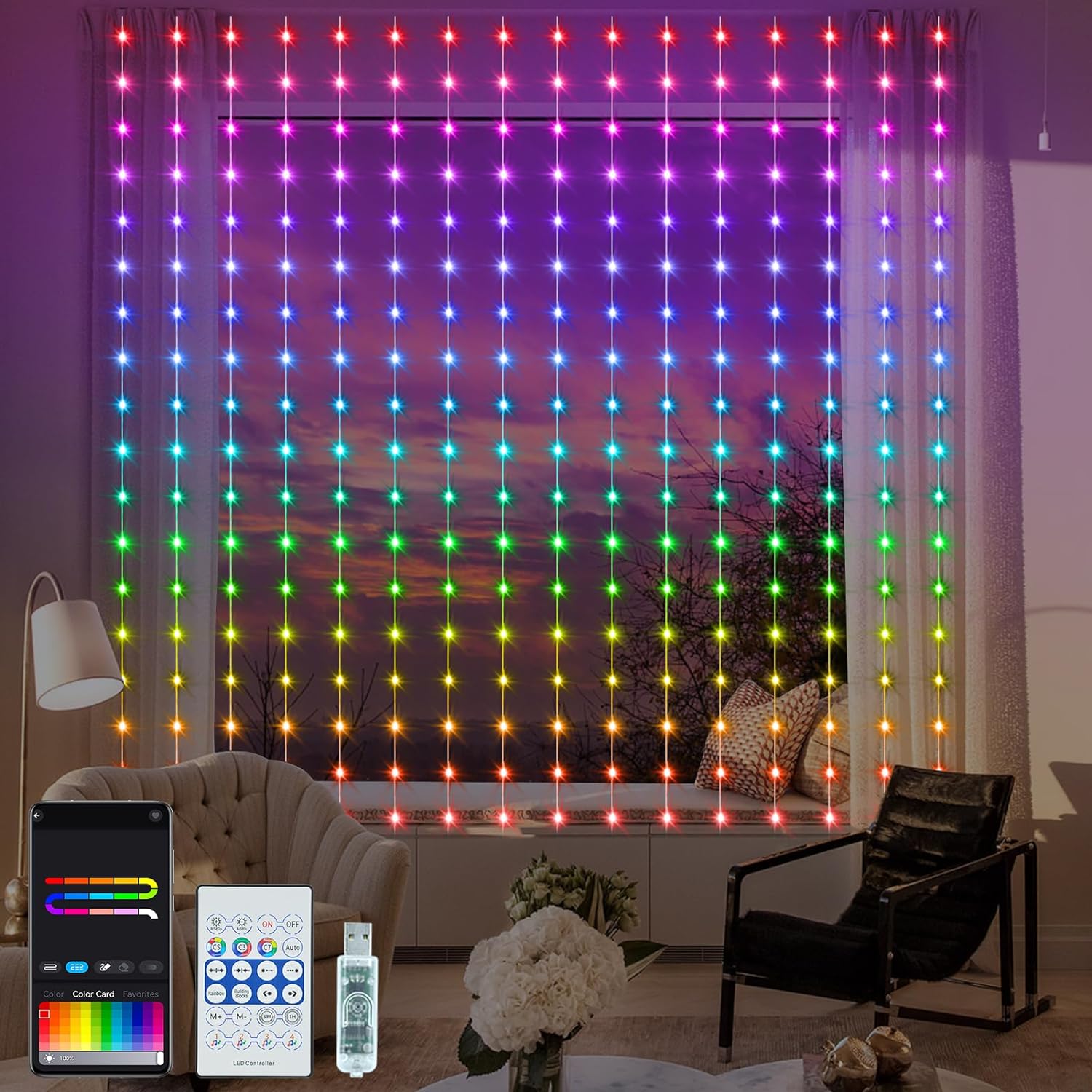 Smart RGB 144 LED Curtain Lights