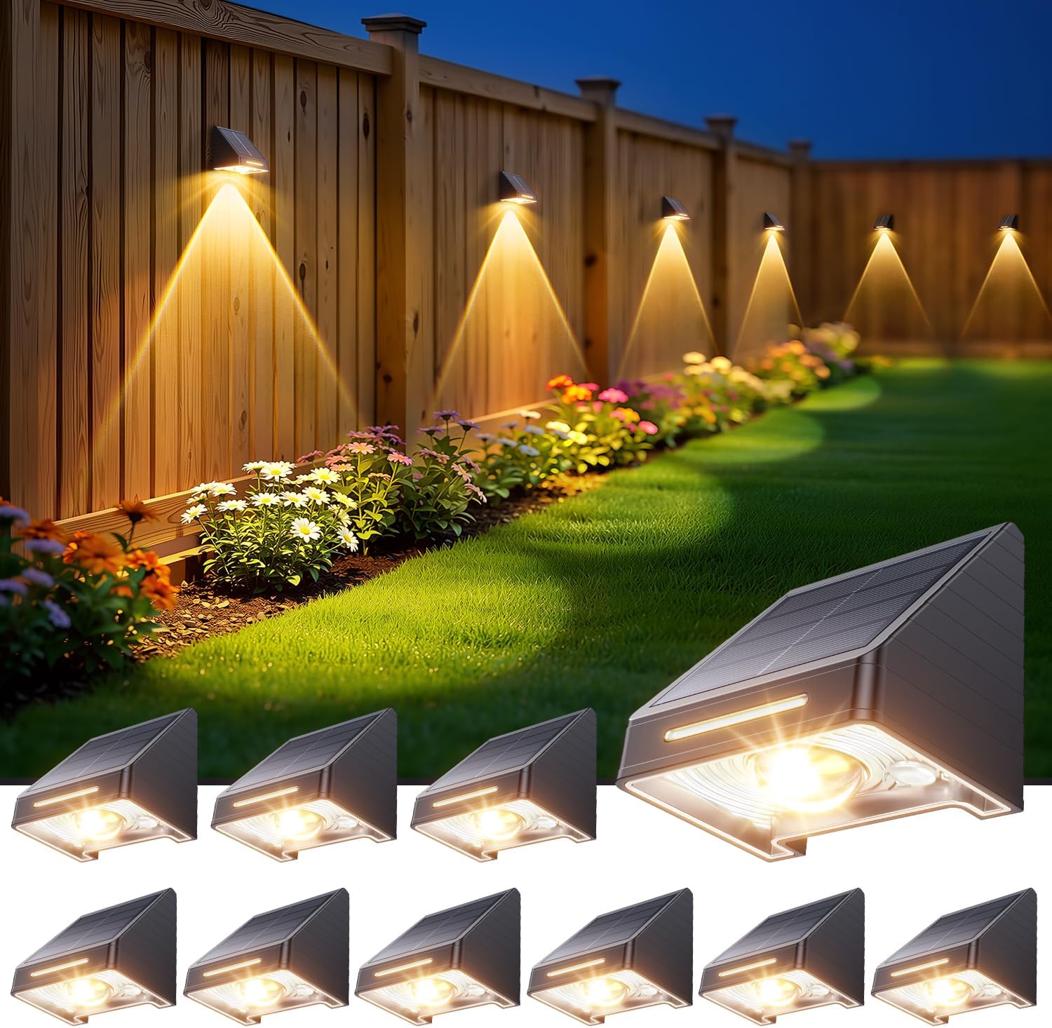 Ten Colour-Changing Solar Fence Lights