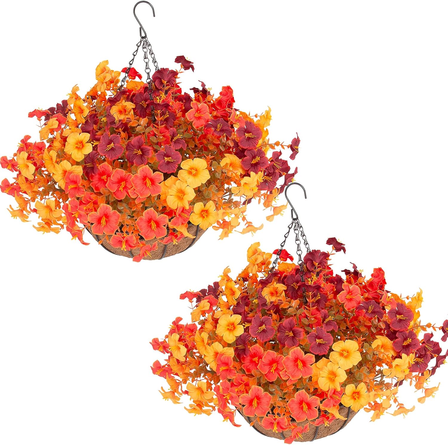 Two Artificial Flower Hanging Baskets Two Artificial Flower Hanging Baskets