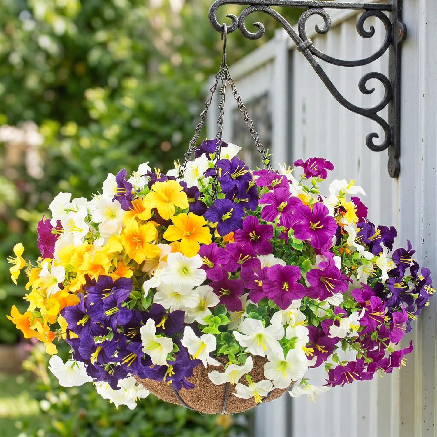 Two Artificial Flower Hanging Planters