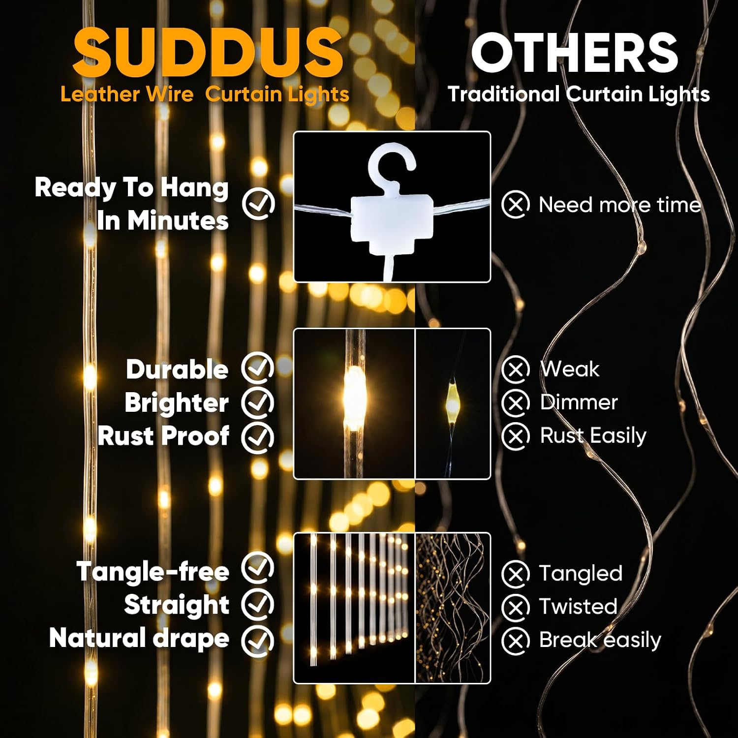 Warm White Curtain String Lights