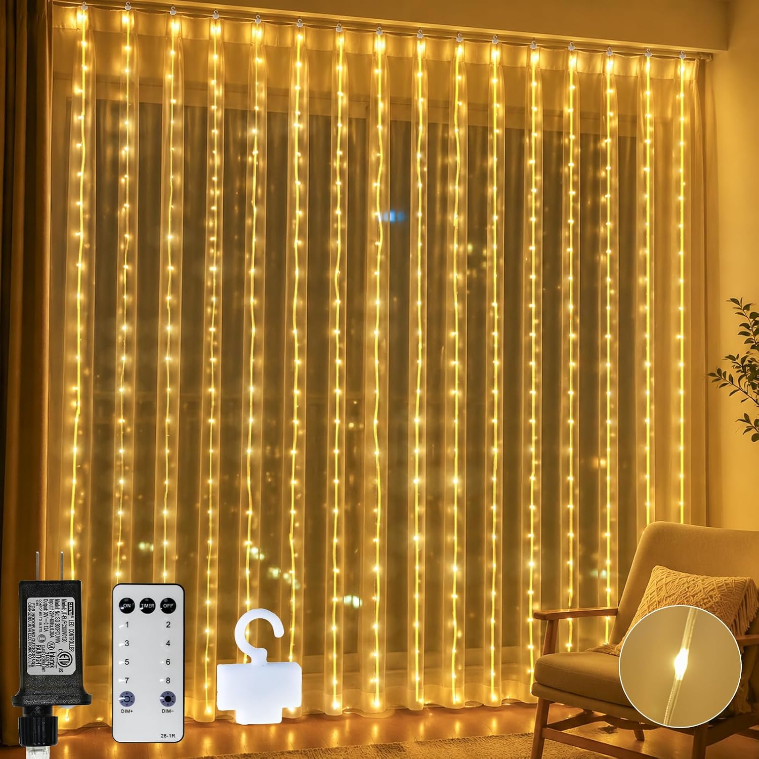 Warm White Curtain String Lights